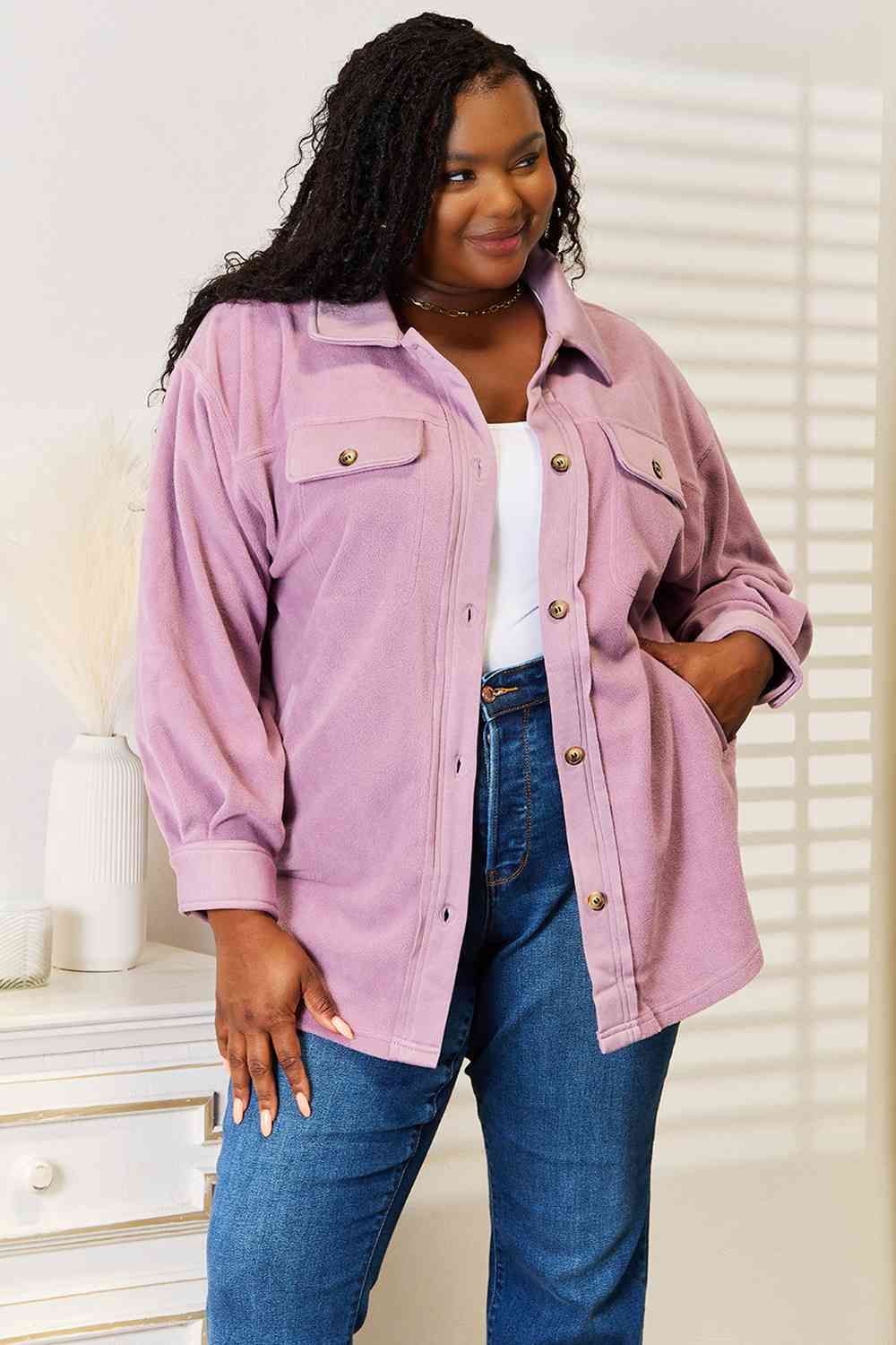 Lavender Casual Button Front Jacket