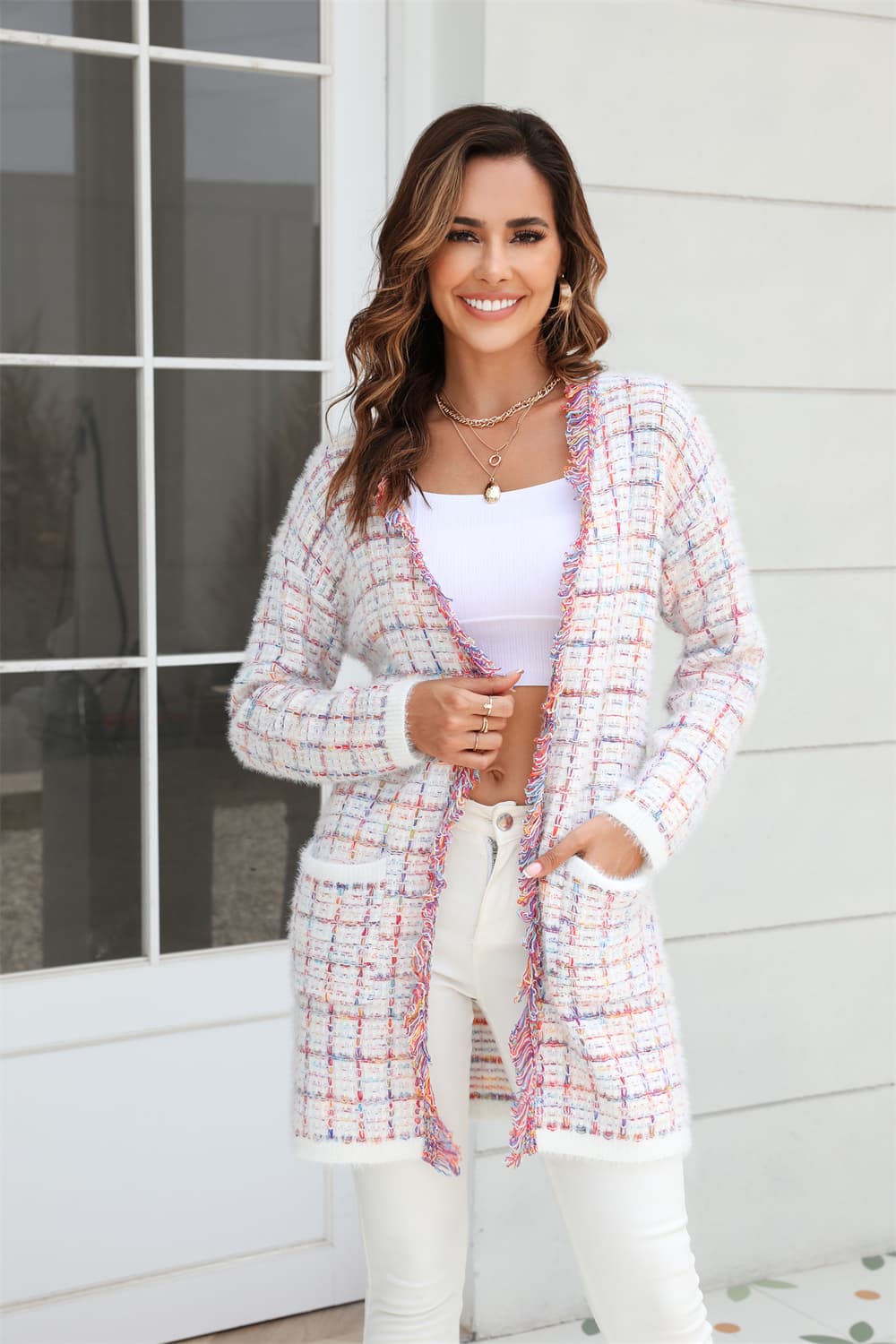 Plaid Open Front Longline Cardigan