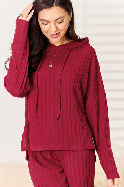 Ribbed Hooded Top & Pants Set