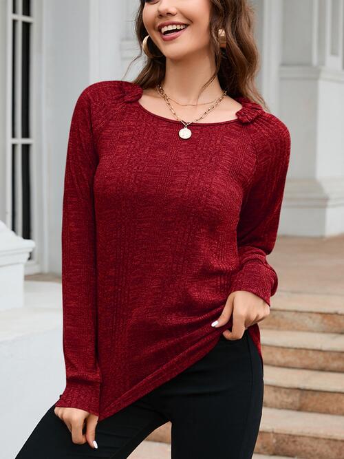Ribbed-Knit Accent Round Neck Top