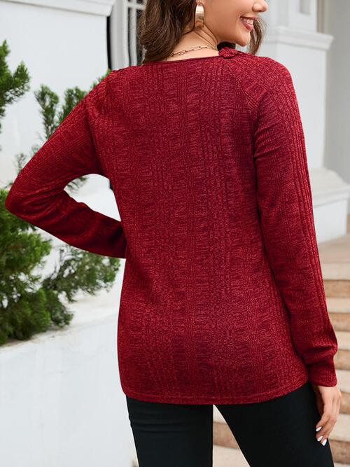 Ribbed-Knit Accent Round Neck Top