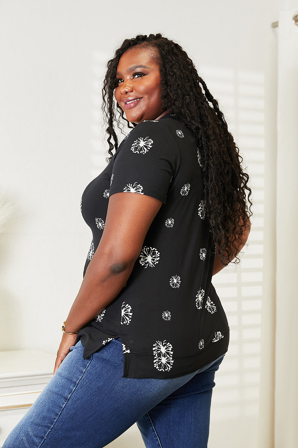Dandelion Print Round Neck Top