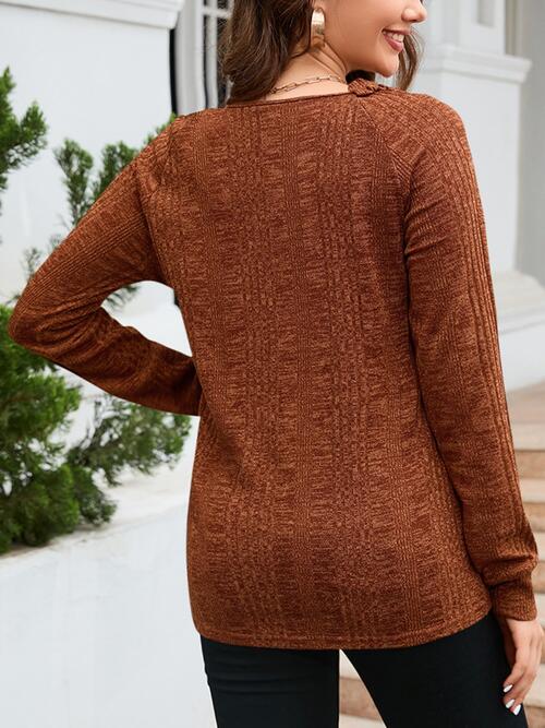 Ribbed-Knit Accent Round Neck Top