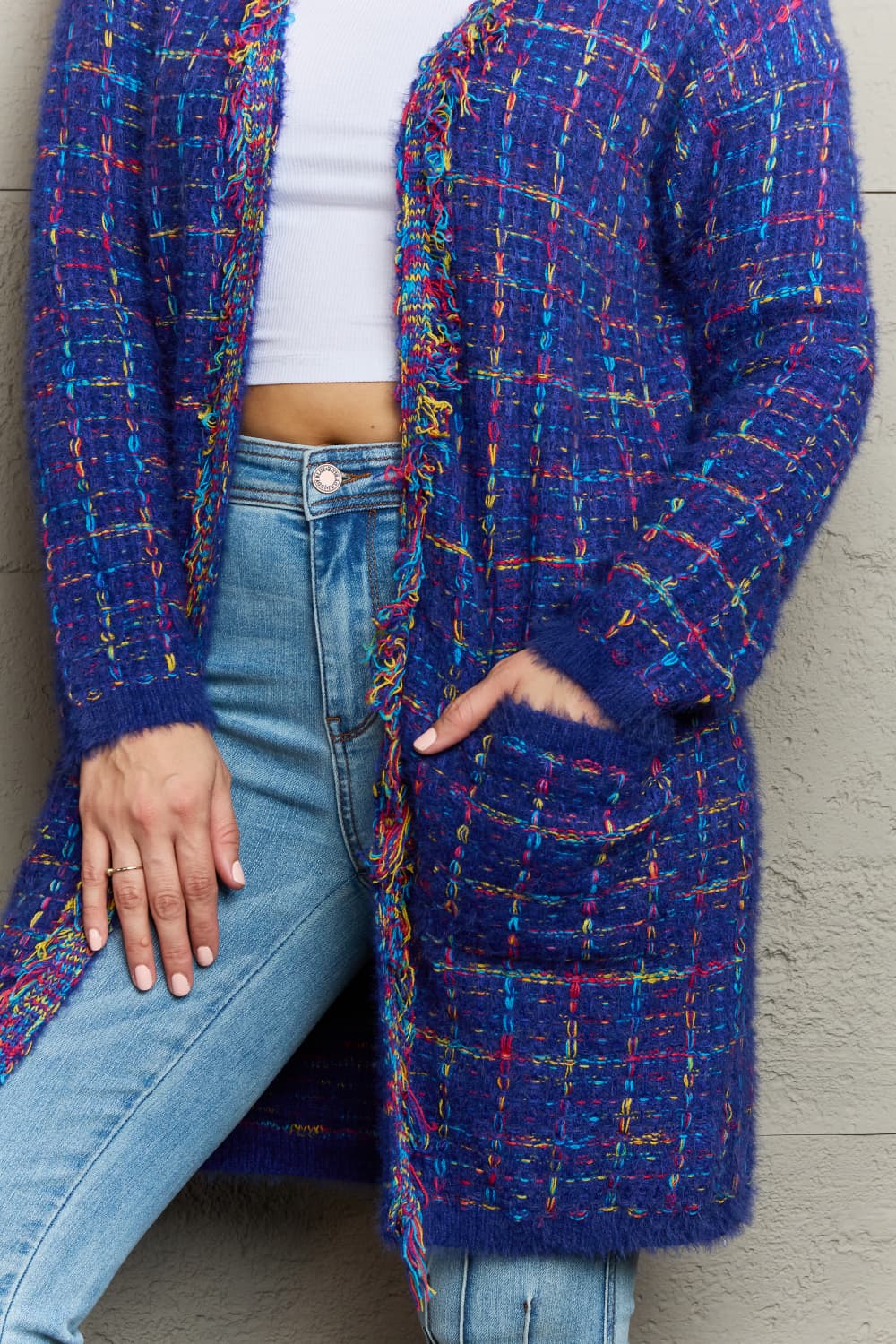 Plaid Open Front Longline Cardigan