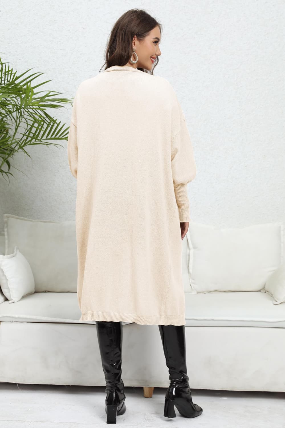 Lantern Sleeve Open Front Cardigan