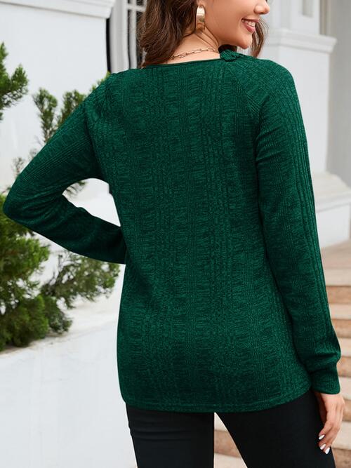 Ribbed-Knit Accent Round Neck Top