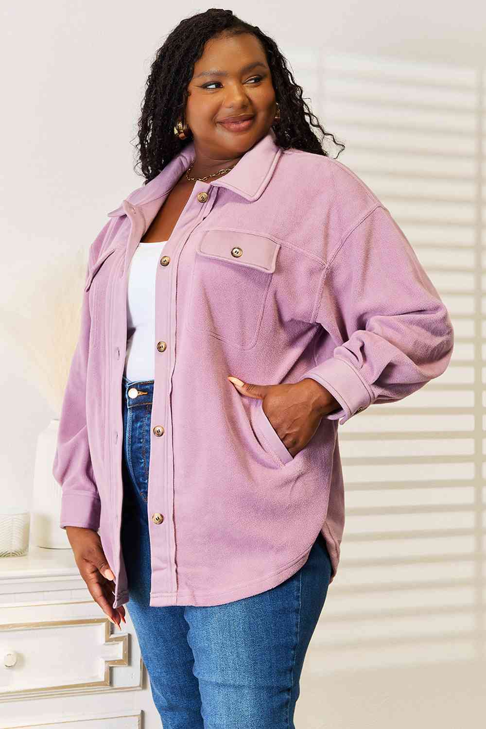 Lavender Casual Button Front Jacket