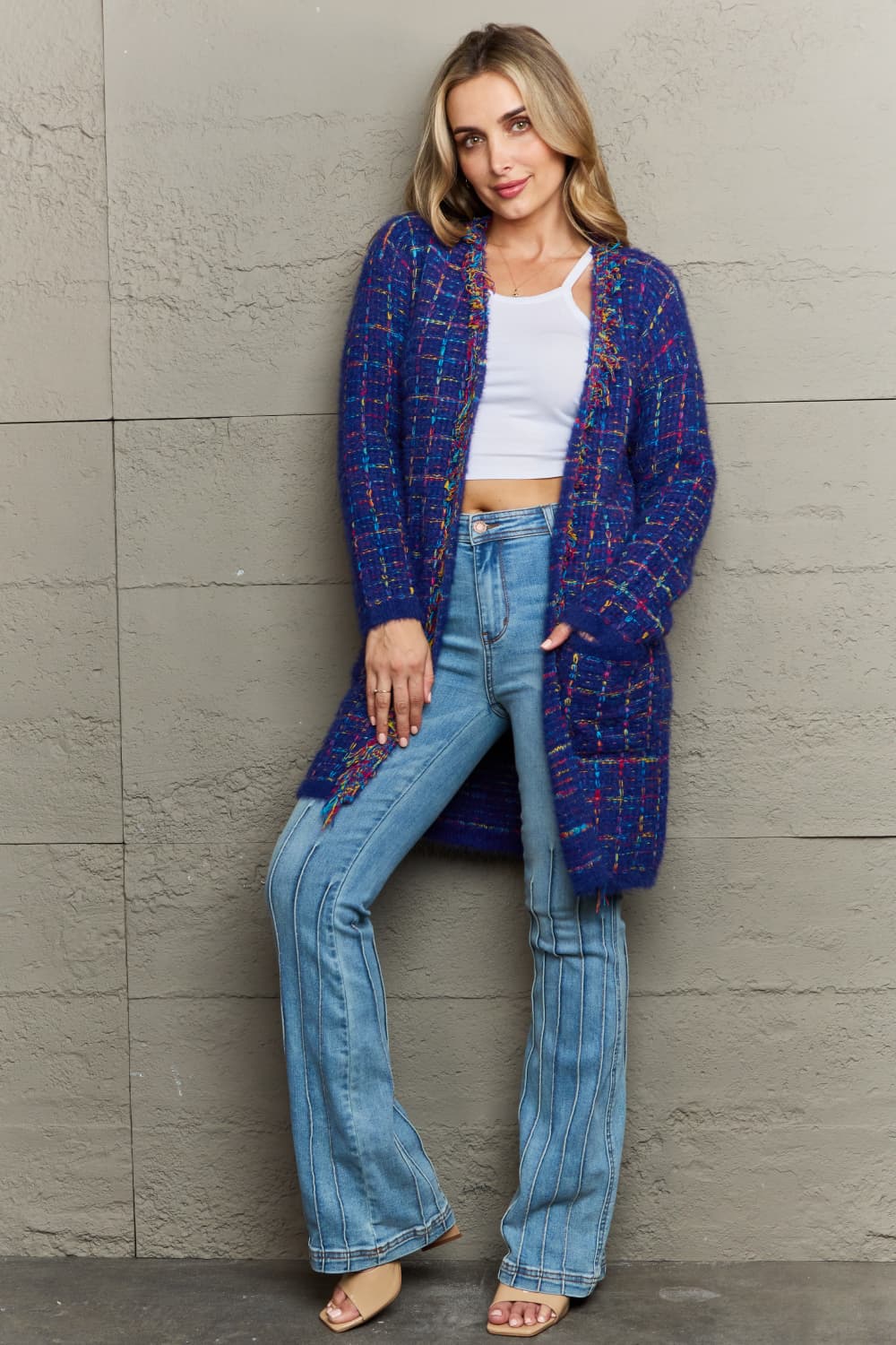 Plaid Open Front Longline Cardigan