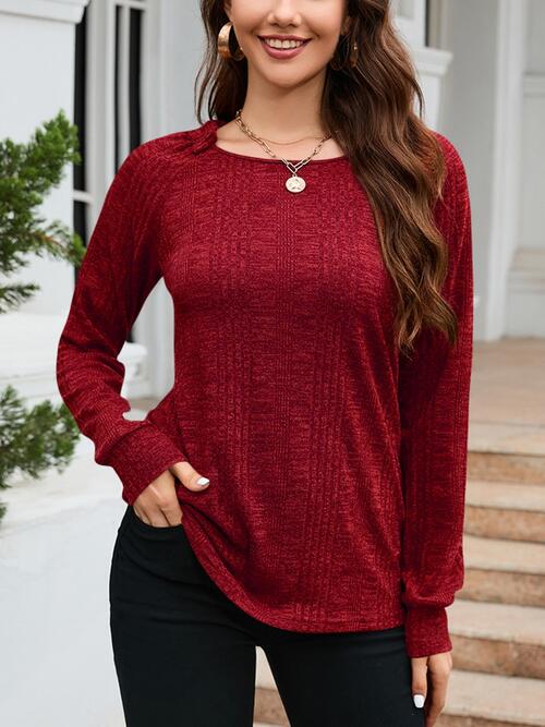 Ribbed-Knit Accent Round Neck Top