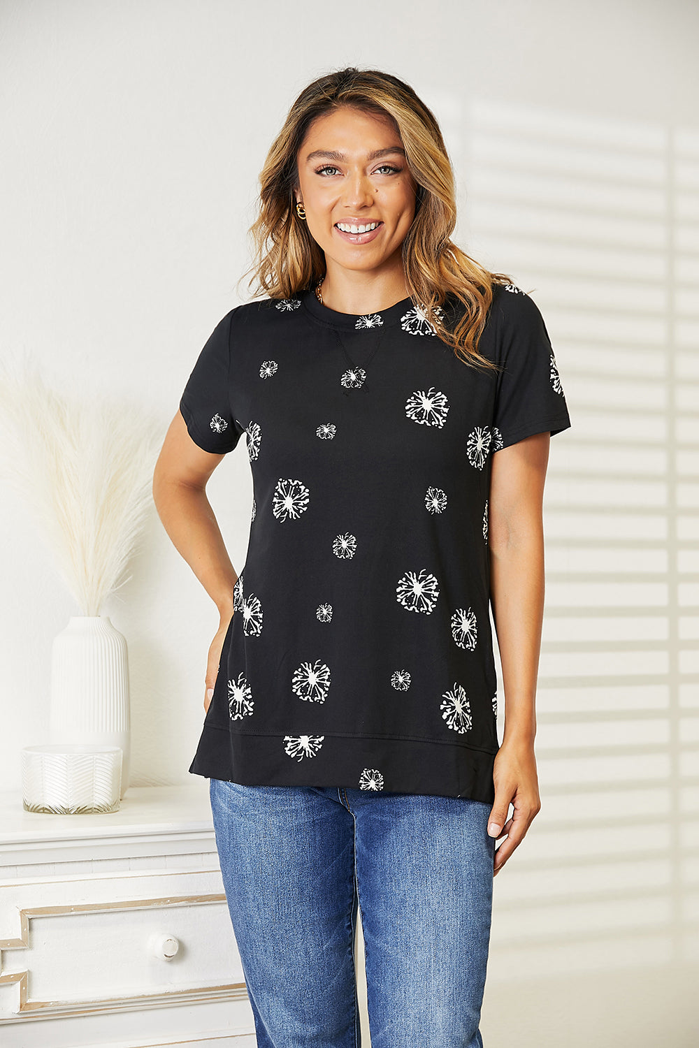 Dandelion Print Round Neck Top