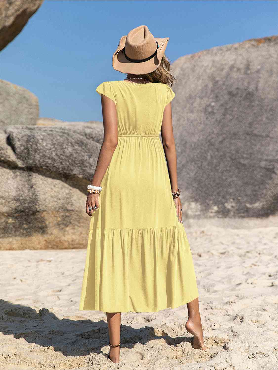 Embroidered Square Neck Midi Dress