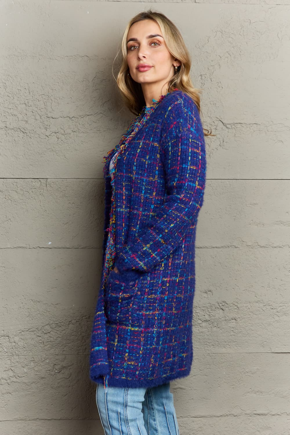 Plaid Open Front Longline Cardigan