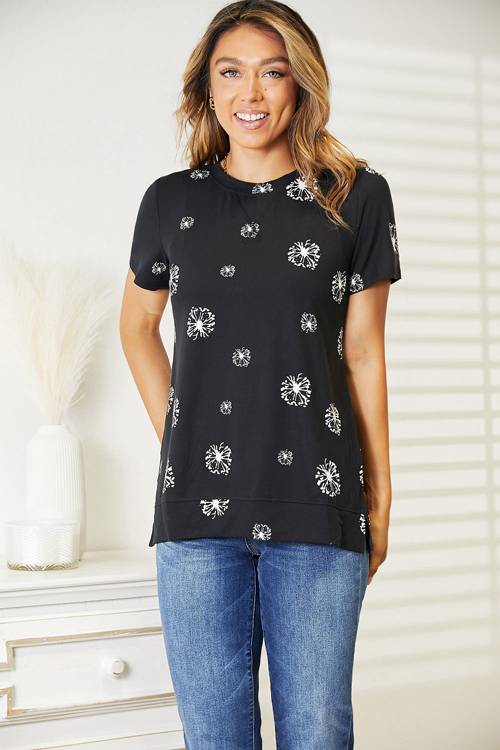 Dandelion Print Round Neck Top