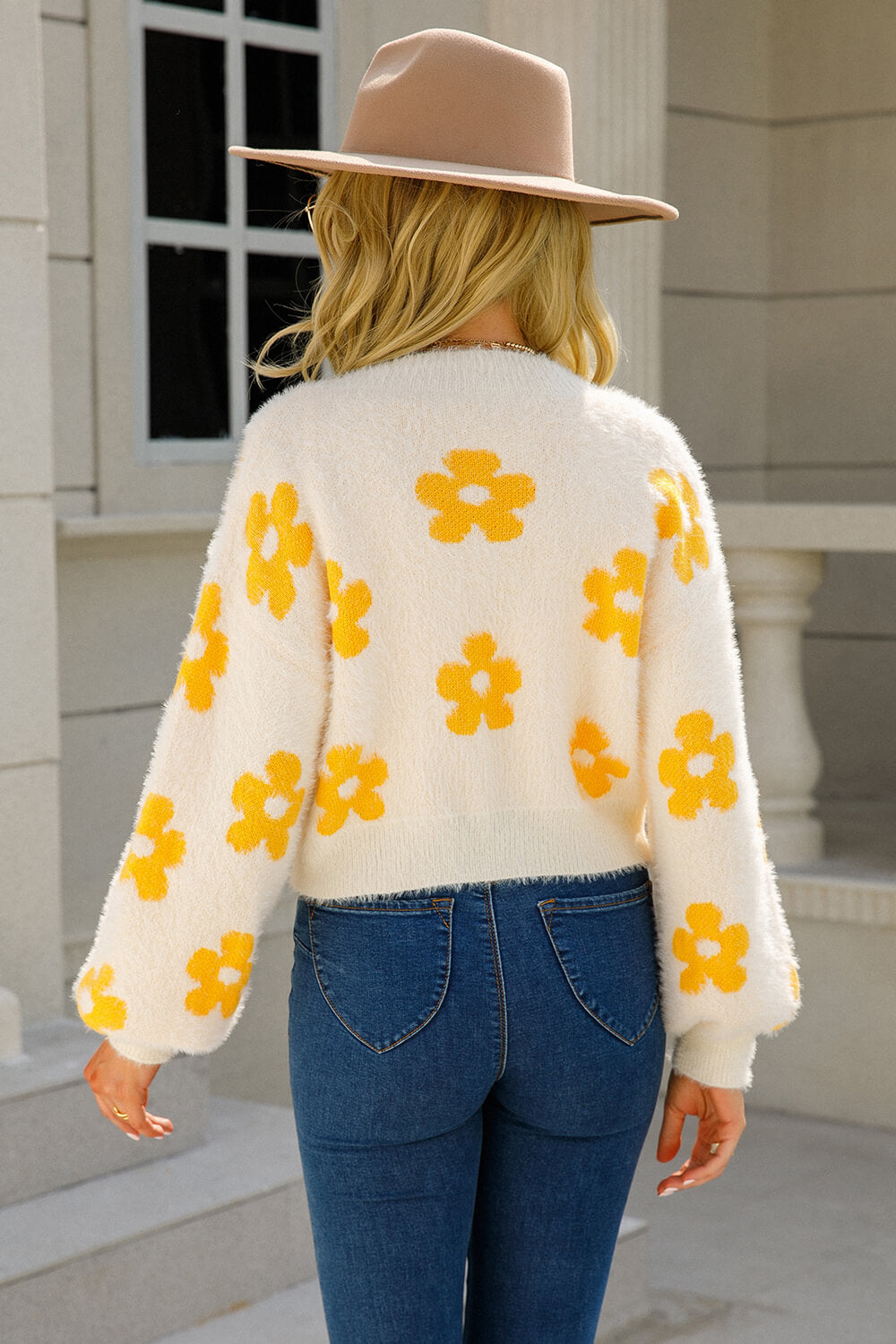 Open Front Retro Floral Cardigan