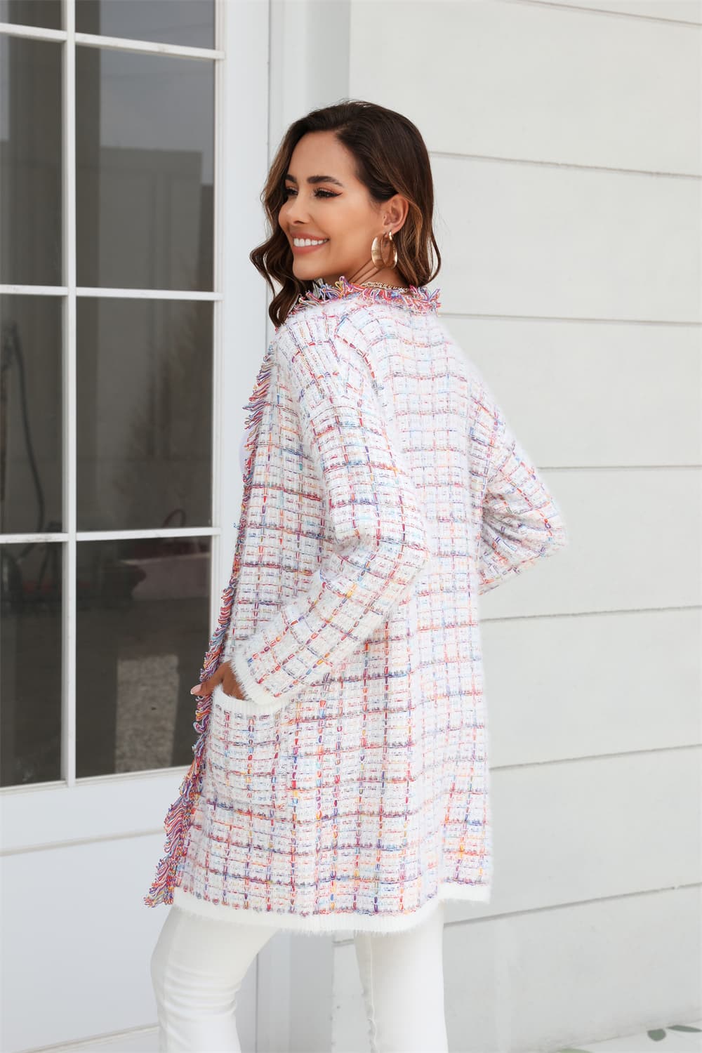 Plaid Open Front Longline Cardigan
