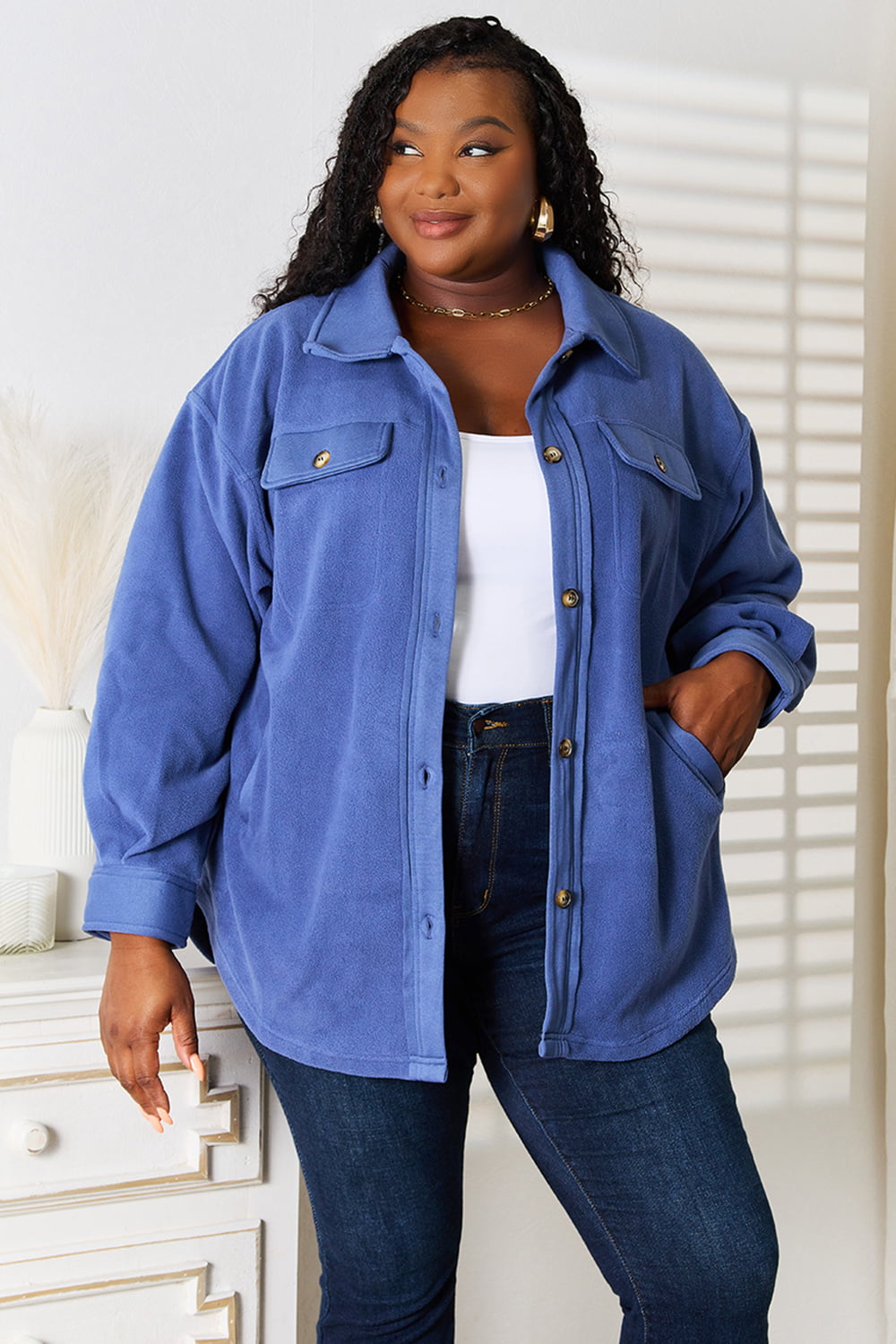 Blue Casual Button Front Jacket