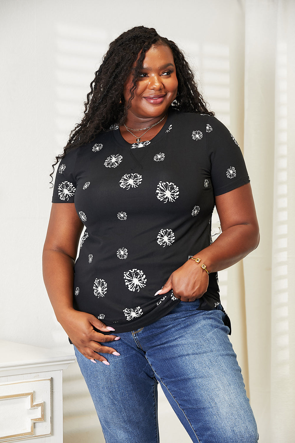 Dandelion Print Round Neck Top