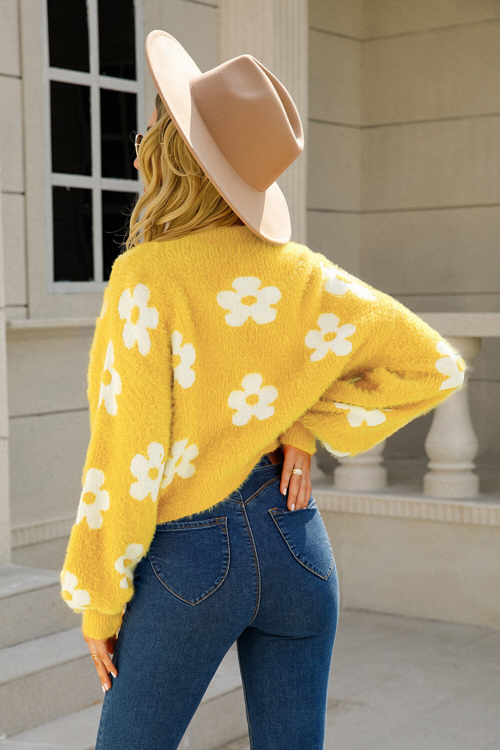 Open Front Retro Floral Cardigan