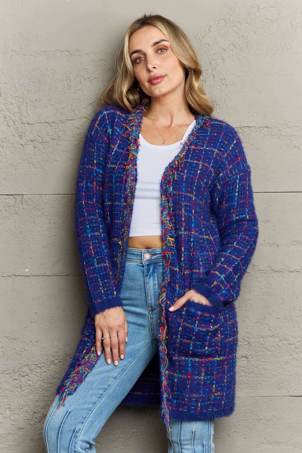 Plaid Open Front Longline Cardigan