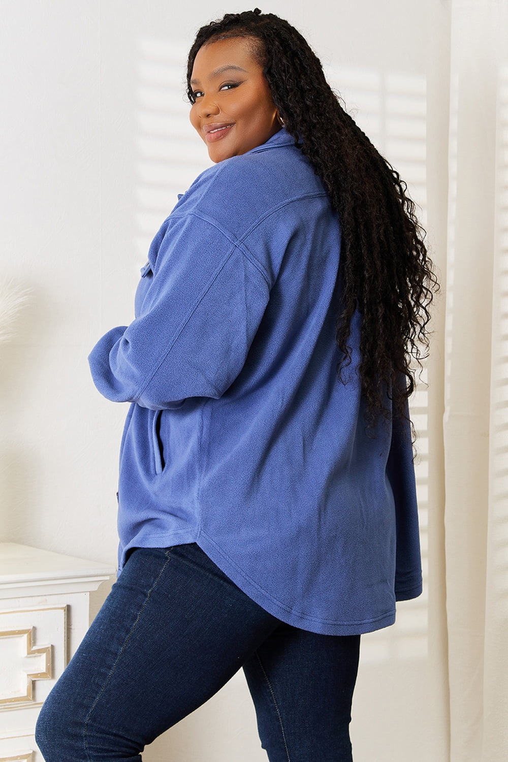 Blue Casual Button Front Jacket
