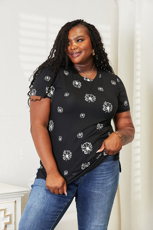 Dandelion Print Round Neck Top