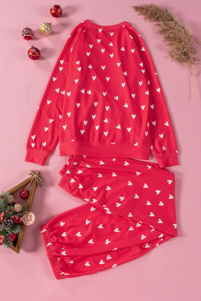Heart Print Neck Top & Pants Set