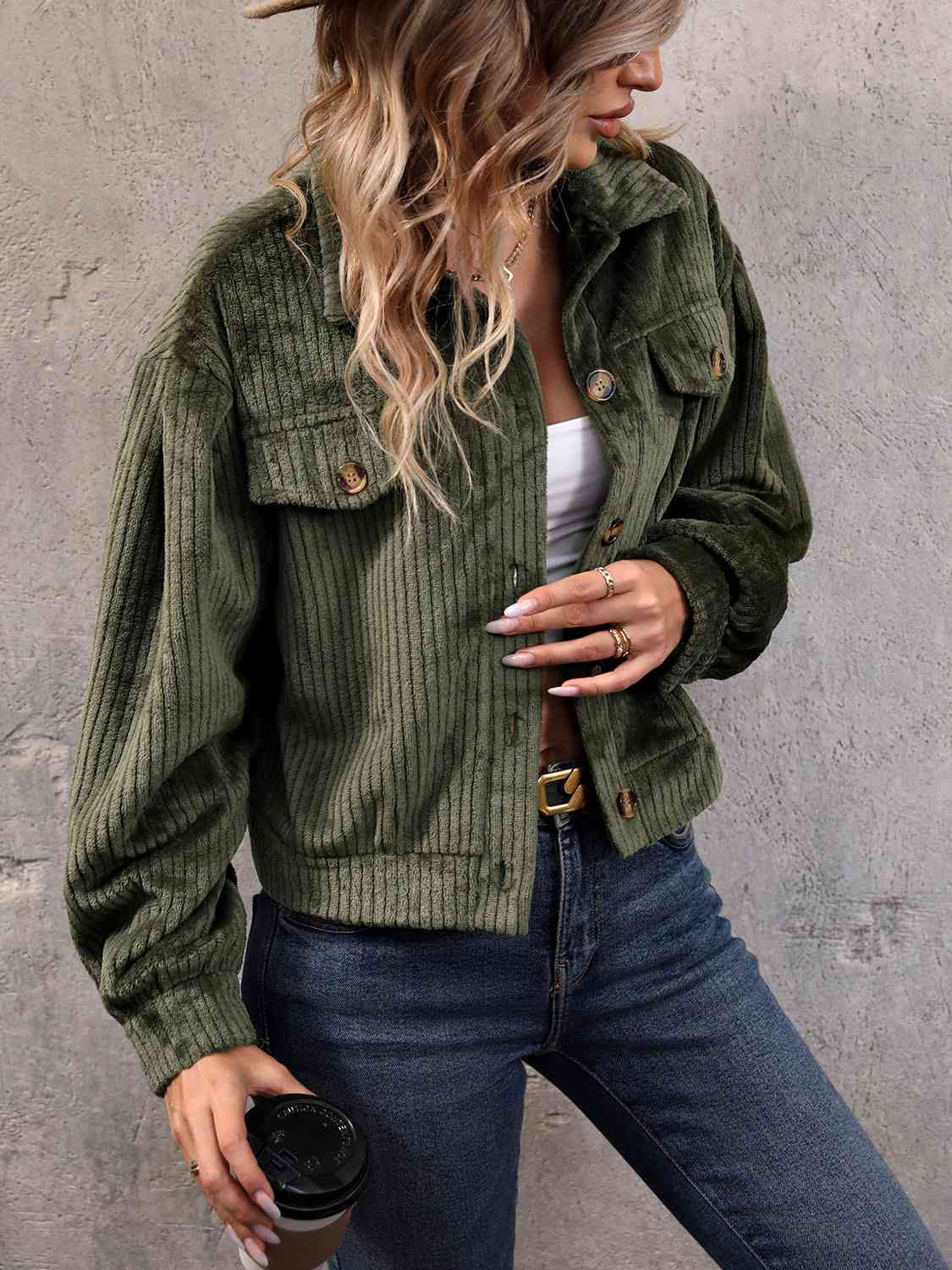 Textured Collared Neck Jacket