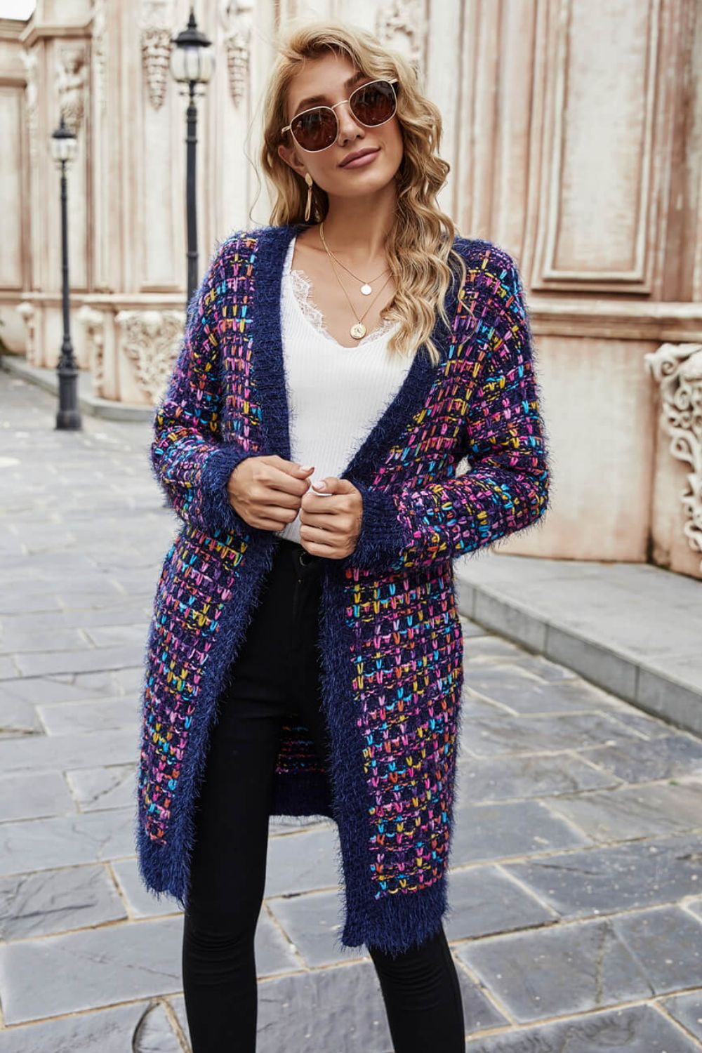 Multicolored Open Front Cardigan