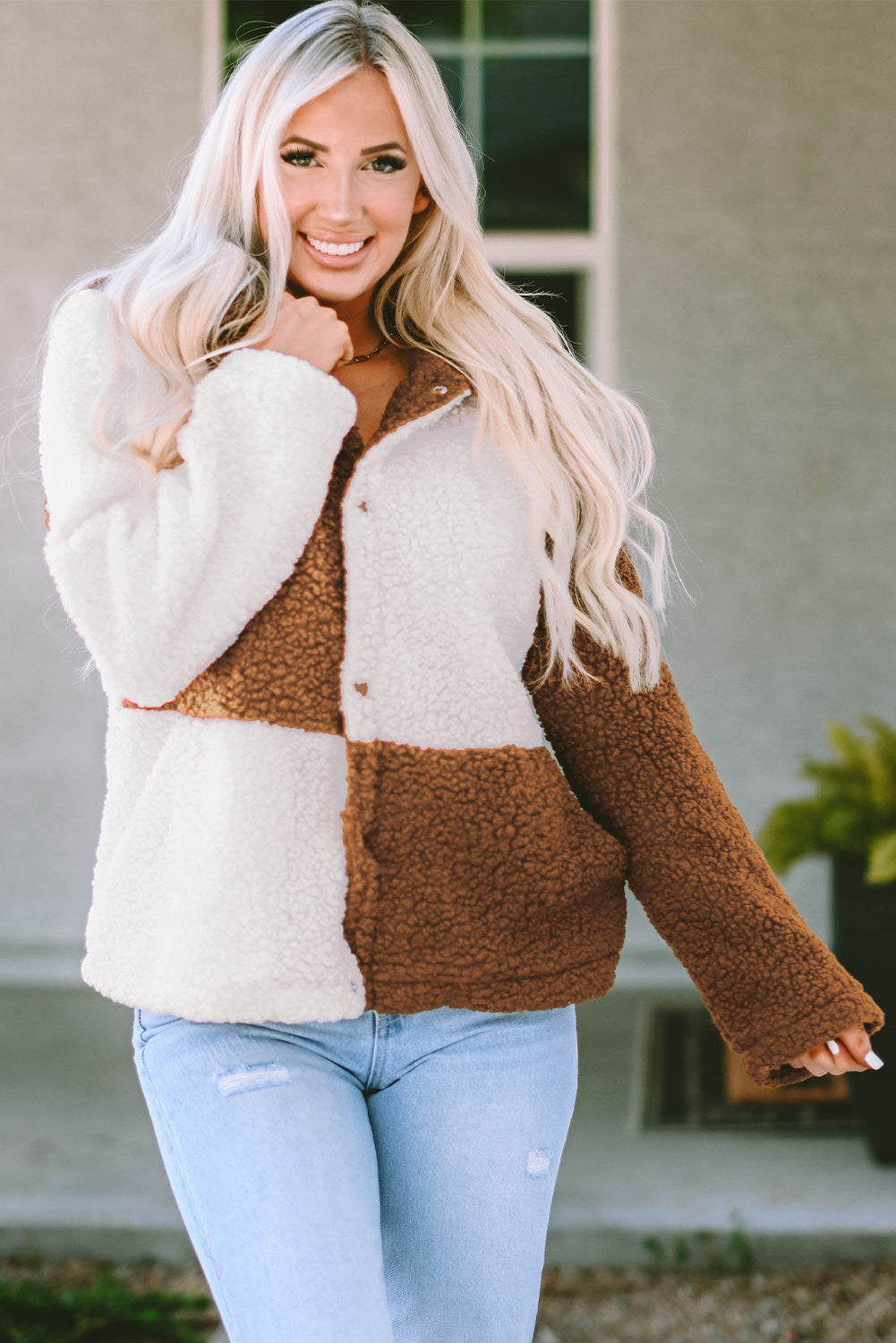 Teddy Plush Color Block Jacket