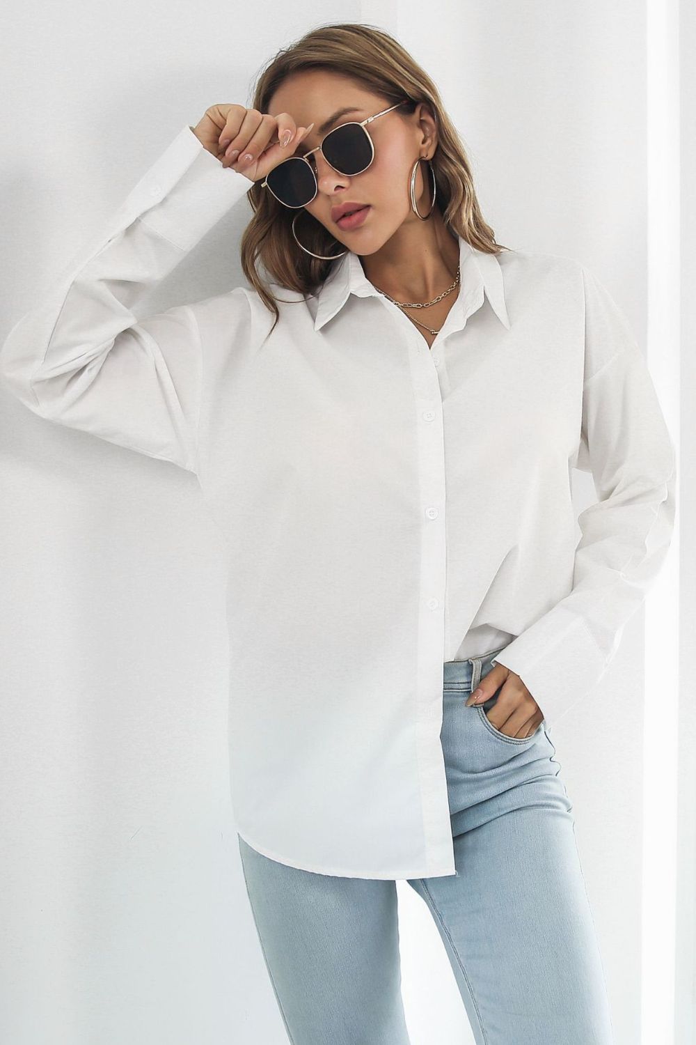 Casual Dropped Shoulder Longline Shirt