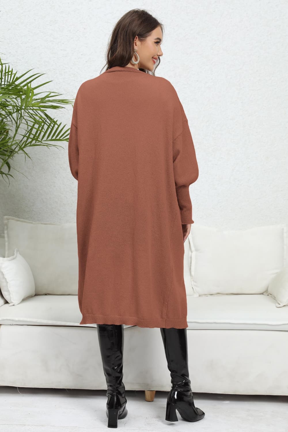 Lantern Sleeve Open Front Cardigan
