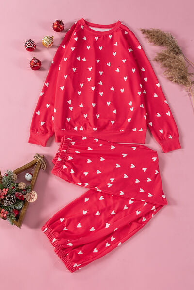 Heart Print Neck Top & Pants Set