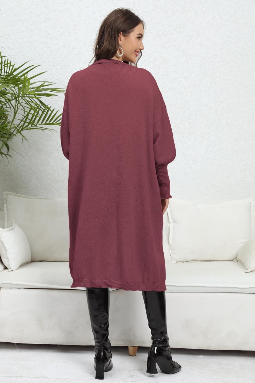 Lantern Sleeve Open Front Cardigan