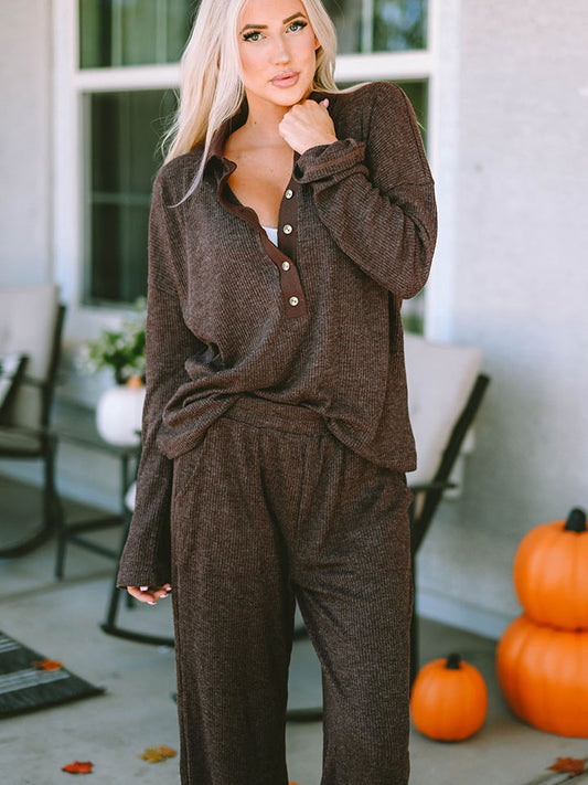 Button Top and Lounge Pants Set