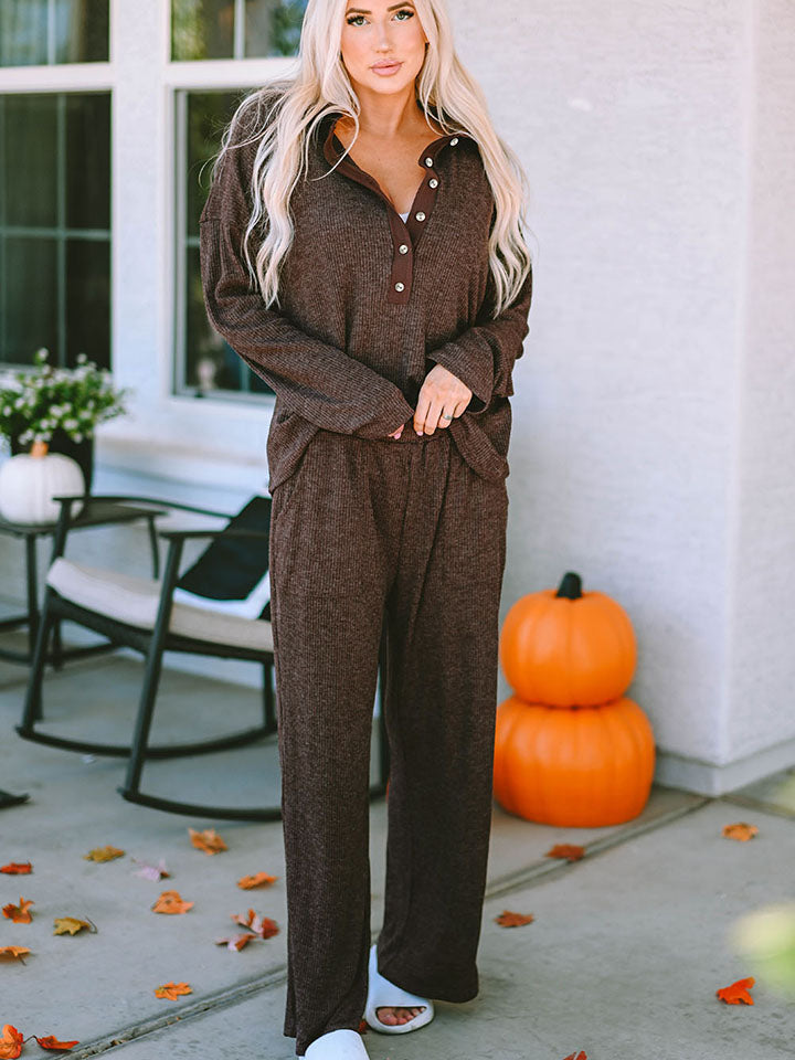 Button Top and Lounge Pants Set