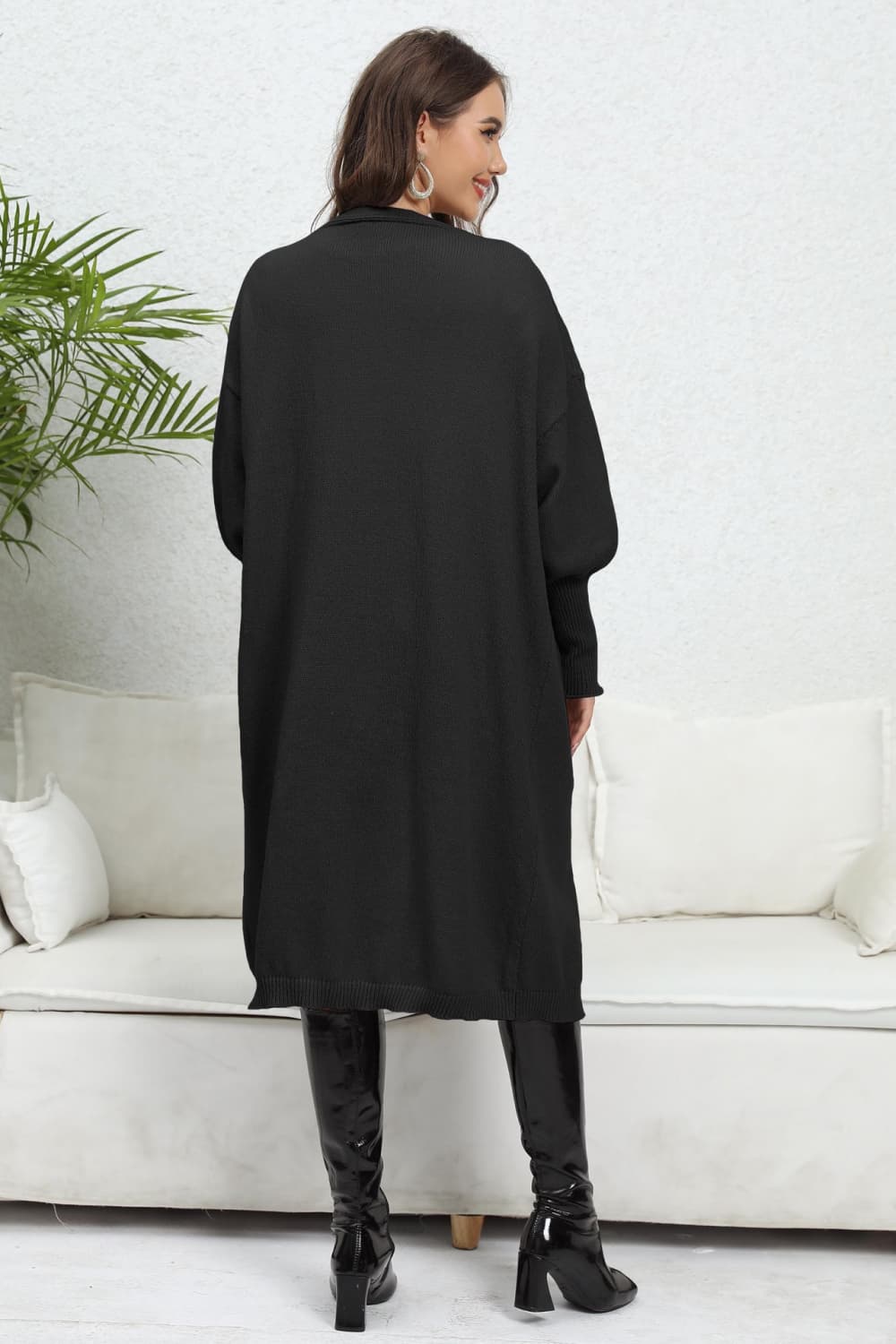 Lantern Sleeve Open Front Cardigan