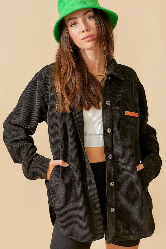 Plaid Accent Corduroy Jacket - Quelle's BoutiQue