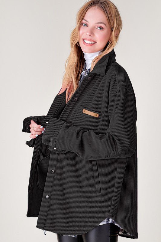 Plaid Accent Corduroy Jacket - Quelle's BoutiQue