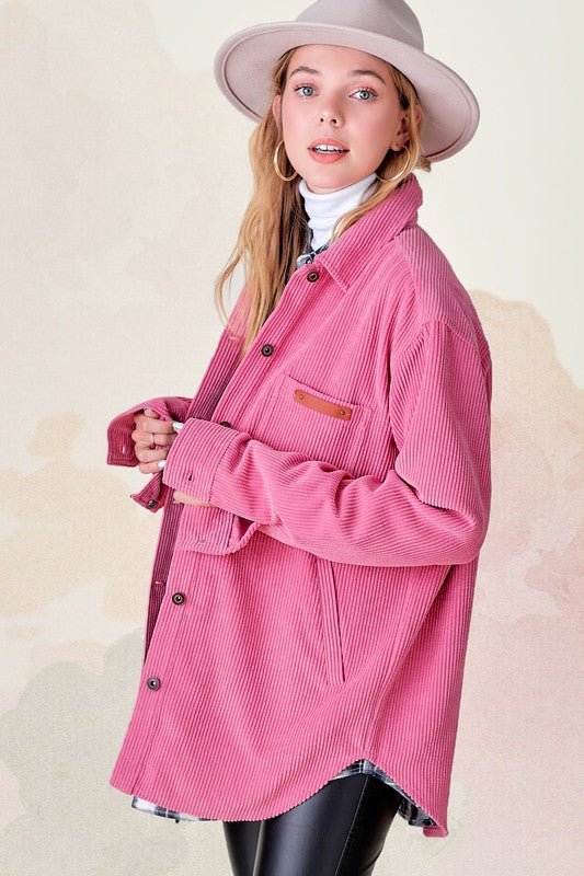 Plaid Accent Corduroy Jacket - Quelle's BoutiQue