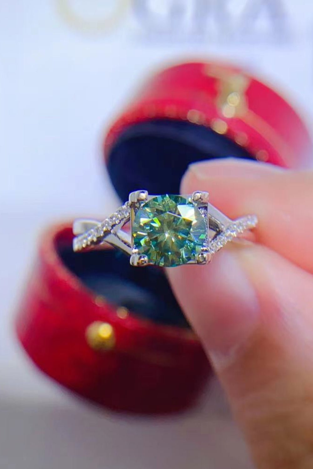 1 Carat Aqua Moissanite Sterling Silver Ring - Quelle's BoutiQue