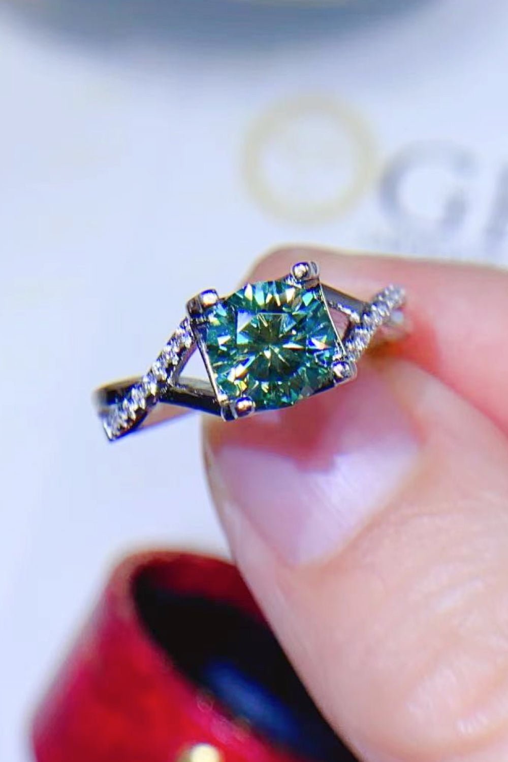 1 Carat Aqua Moissanite Sterling Silver Ring - Quelle's BoutiQue