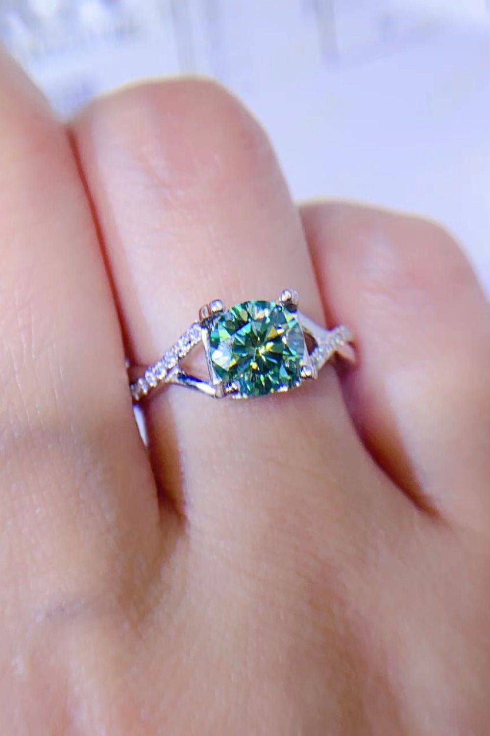 1 Carat Aqua Moissanite Sterling Silver Ring - Quelle's BoutiQue