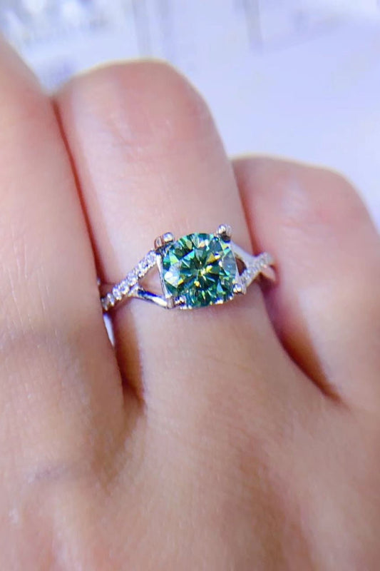 1 Carat Aqua Moissanite Sterling Silver Ring - Quelle's BoutiQue