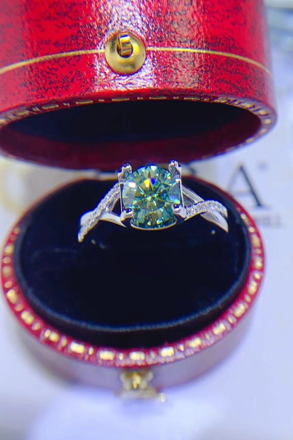 1 Carat Aqua Moissanite Sterling Silver Ring - Quelle's BoutiQue