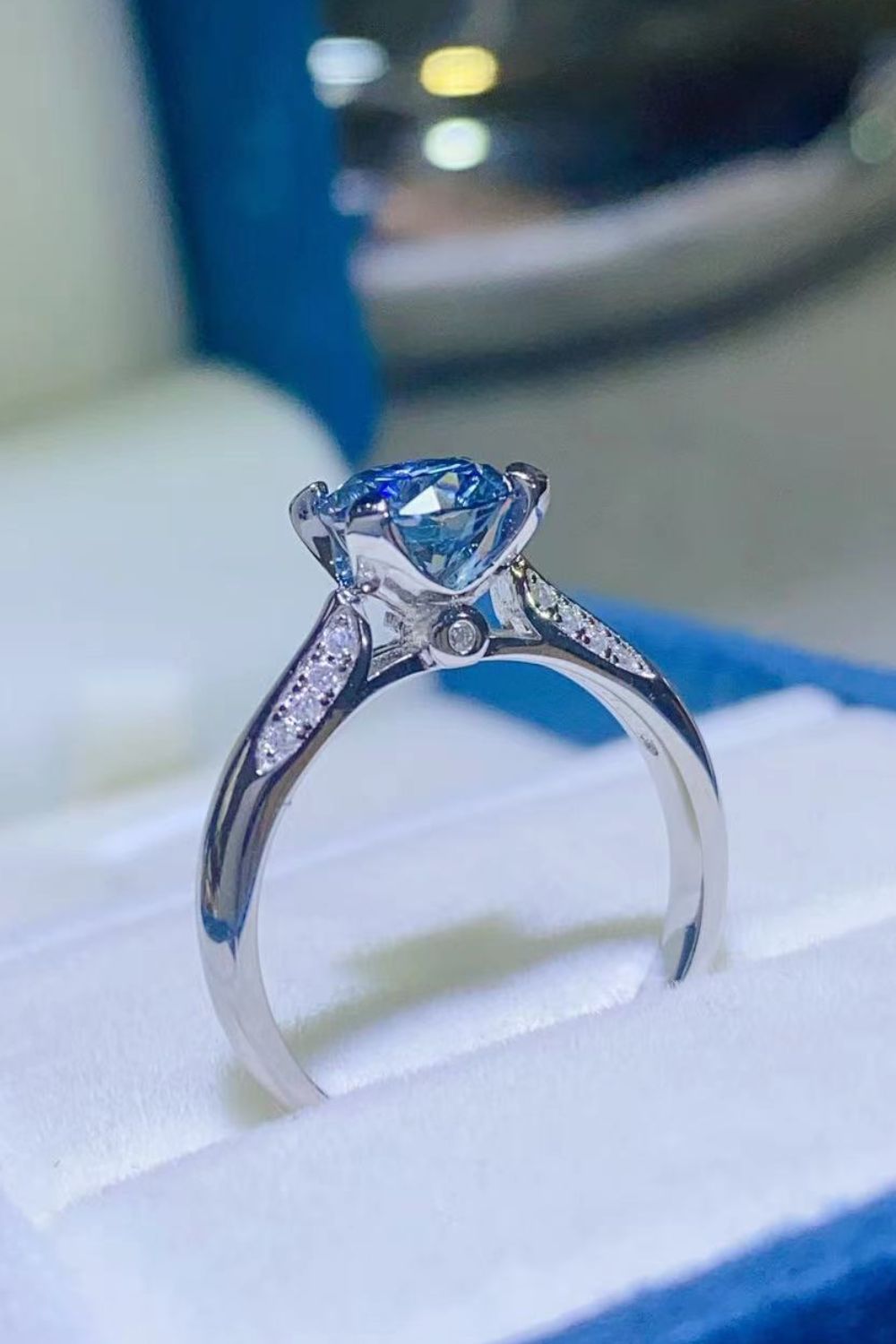 1 Carat Blue Moissanite 4-Prong Ring - Quelle's BoutiQue
