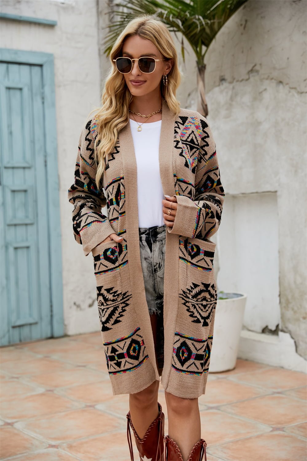 Aztec Print Long Sleeve Cardigan - Quelle's BoutiQue