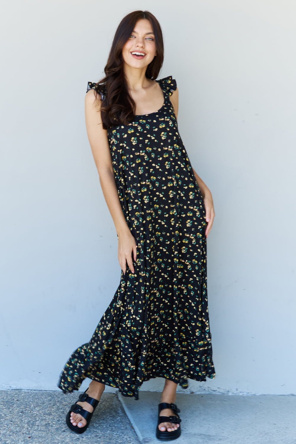 Black Multi-Floral Sleeveless Maxi Dress - Quelle's BoutiQue