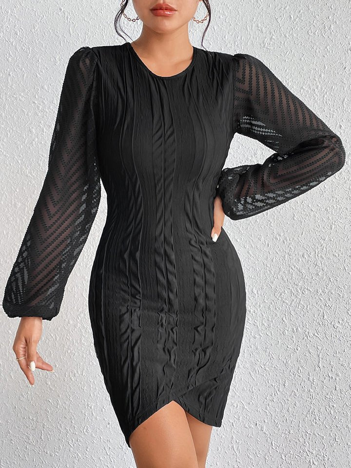 Black Puff Sleeve Tulip Hem Mini Dress - Quelle's BoutiQue