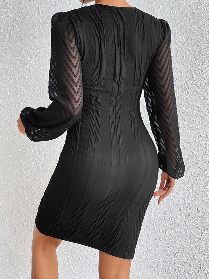 Black Puff Sleeve Tulip Hem Mini Dress - Quelle's BoutiQue