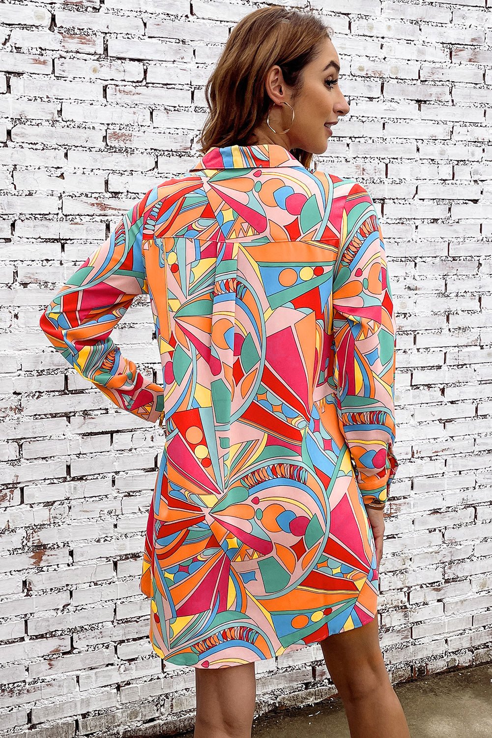 Bold Print Long Sleeve Shirt Dress - Quelle's BoutiQue